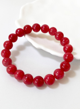 天然巴西蔷薇辉石手链女收藏级红色手串男桃花玉石单圈玫瑰石饰品