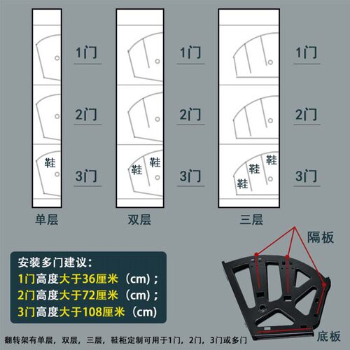 翻斗鞋柜五金配件单双三层不锈钢翻转架家用鞋架下翻斜放式翻斗架 - 图2