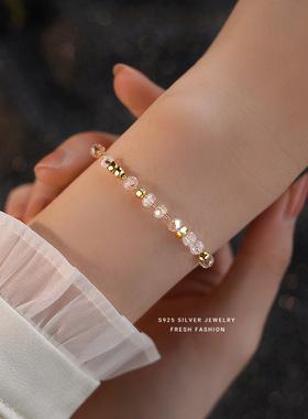 s925纯银不规则幻彩圆珠手链女简约小清新可爱甜美设计ins风手饰