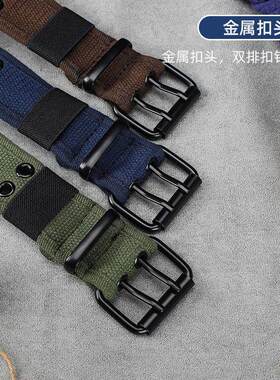 双扣腰带男女 工装潮ins朋克双针扣双排扣裤带 双孔青年帆布皮带