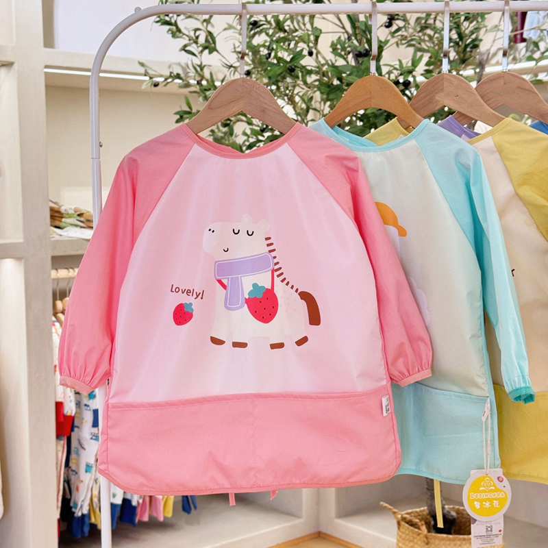 Baby smock, painting clothes, kindergarten eating bib, long