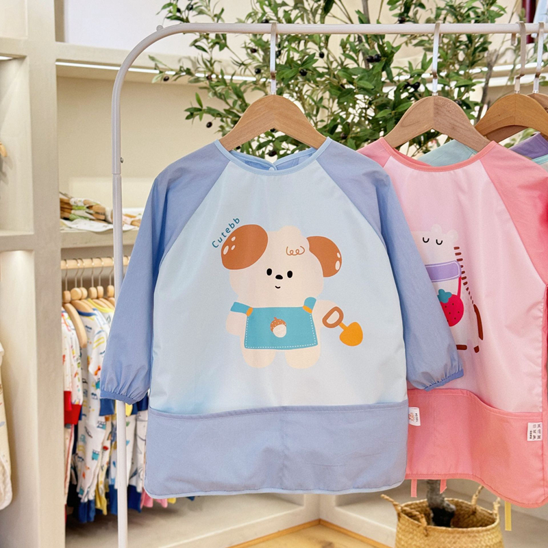 Baby smock, painting clothes, kindergarten eating bib, long