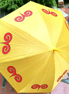 彝族黄伞跳舞用装饰长柄挂钩雨伞