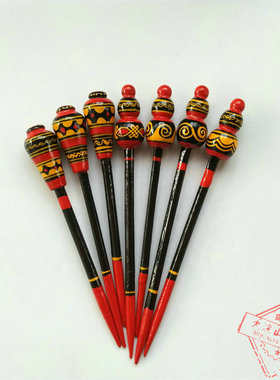 彝族漆器手绘发簪工艺品发簪