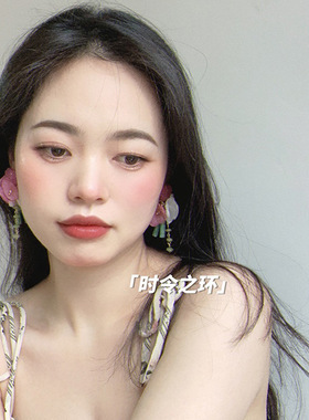甜蜜夏日爱心网纱花瓣浪漫耳饰