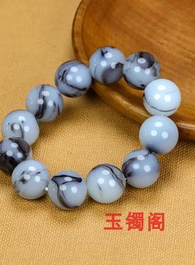2025天然新疆和田玉青花籽料圆珠手链青花籽料单圈手串男女款