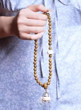 2025【步步生莲】dy爆款天然绿檀0.8mm双圈夜光莲花吊坠双圈手串