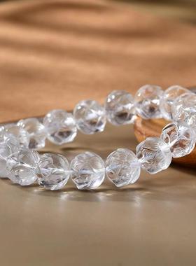 2025沁佩珠宝天然白水晶雕刻莲花单圈手链女款手链生日礼物