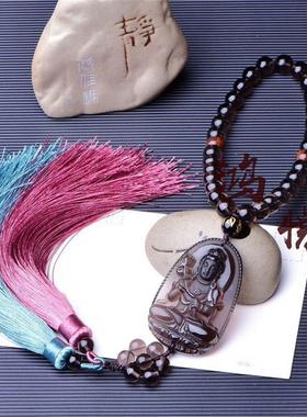 2025鸿悦冰种黑曜石汽车挂件生肖属马本命佛守护神保平安符车挂