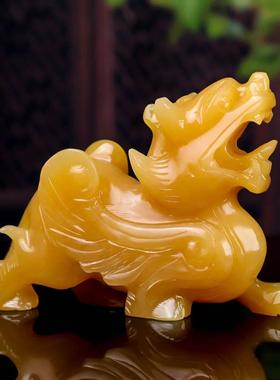 2025天然米黄玉貔貅摆件一对皮丘客厅玄关办公室装饰乔迁开业玉石