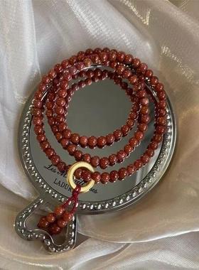 2025朱砂紫金砂本命年手串男女款三圈108颗佛珠多圈手链高档饰品