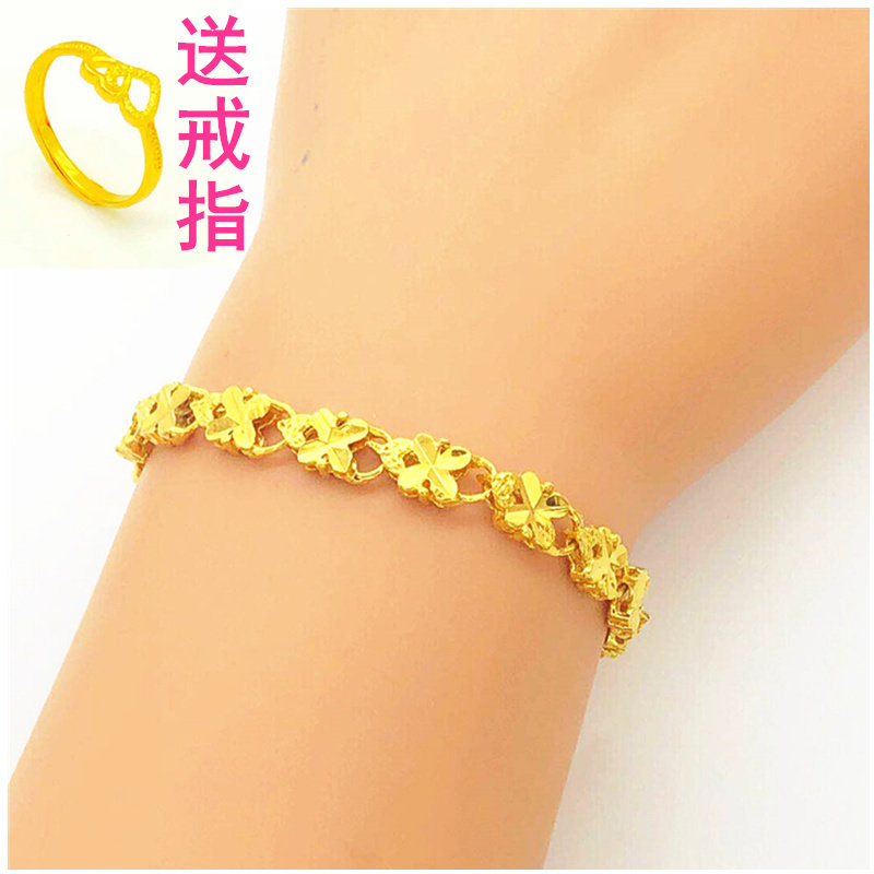 越南沙金女正品999假纯金色子手链 芳莹手链