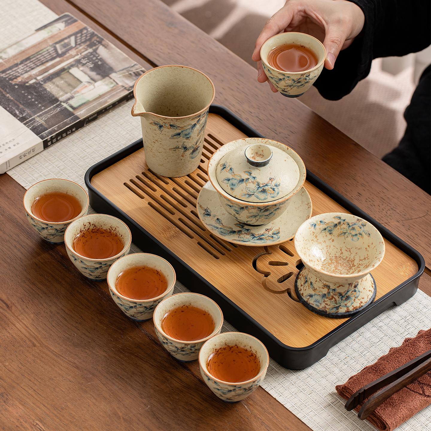 柿柿如意旅行茶具套装便携式户外喝茶装备旅游小套组功夫盖碗茶杯 - 图3