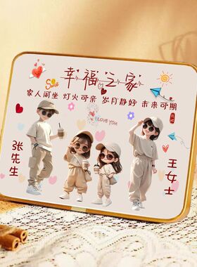 全家福摆件新款卡通照片摆台一家三口四口之家客厅相框装饰画礼物