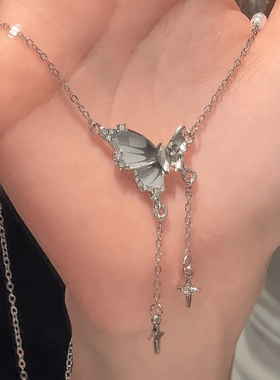 S925纯银甜酷风蝴蝶项链女款高级感锁骨链2024爆款送女友生日礼物