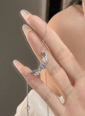 S925银白夜共舞项链女镶嵌紫色宝石轻奢气质小众锁骨链饰品高级感