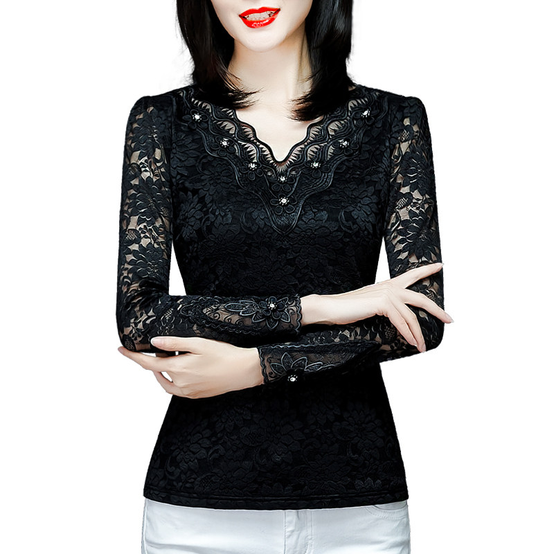 秋冬2021新款百搭显瘦修身长袖小衫 欣韵芬蕾丝衫/雪纺衫