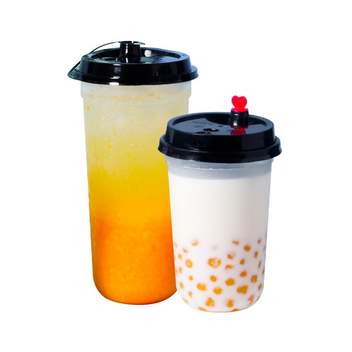 90口径磨砂注塑U型胖胖杯带盖套装带吸管加厚外卖防漏奶茶杯包邮 - 图3