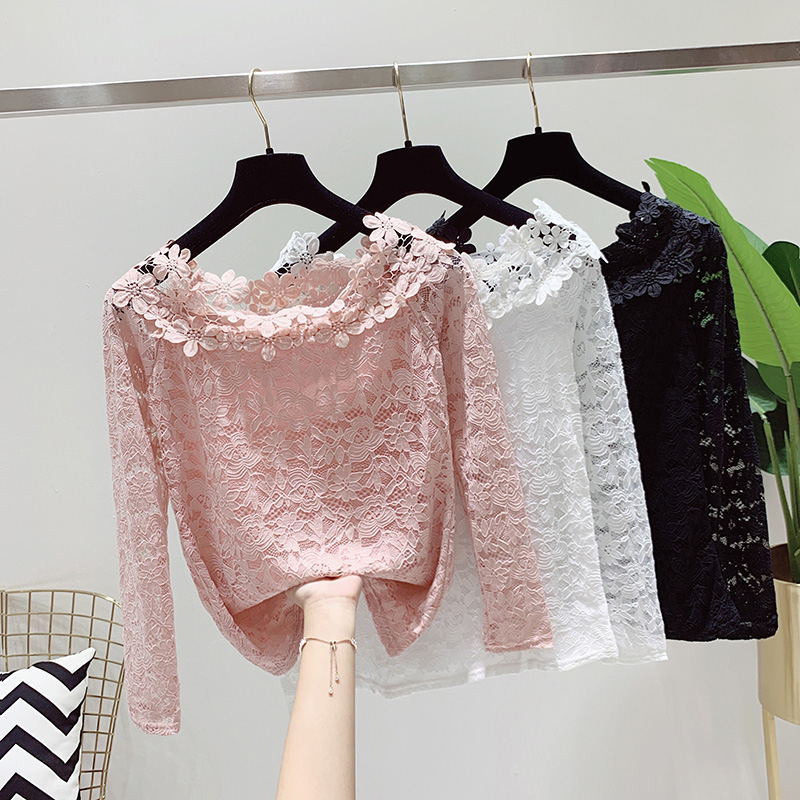 美丽盼旗舰店洋气上衣女设计感小众秋装年新款仙气气质长袖紧身蕾丝打底衫0