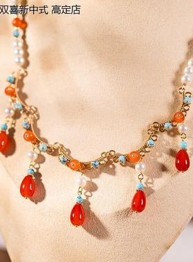 中国风红色日常复古锁骨链