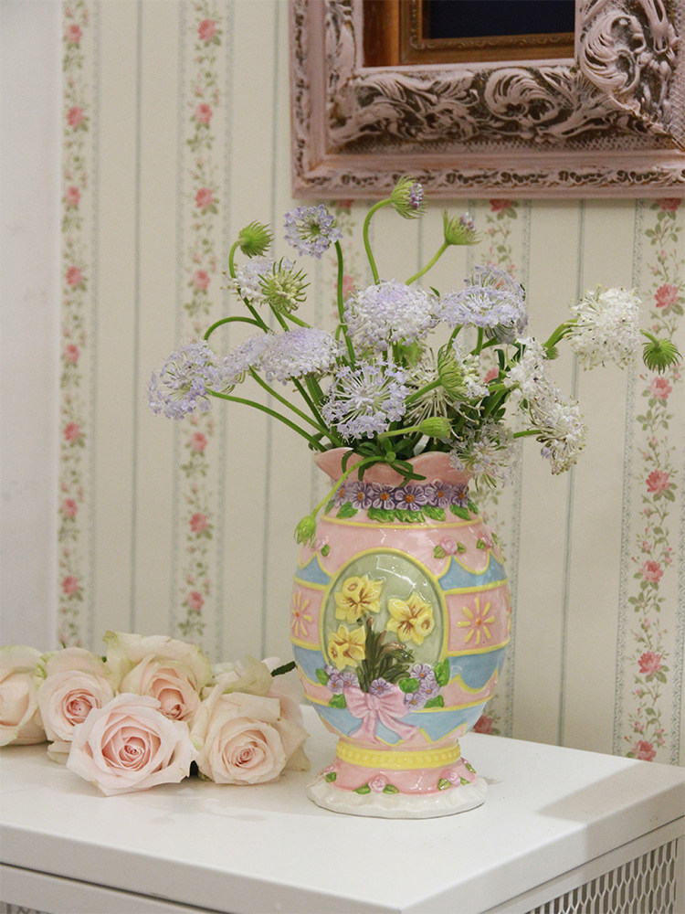 铛哩铛vintage|复古可爱马卡龙花卉浮雕兰花玫瑰陶瓷花瓶花器礼物,淘宝优惠券,粉丝福利购,淘宝优惠卷