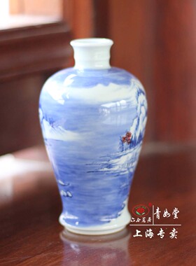 【青如堂】“瑞雪”全手工精品青花釉里雪景梅瓶六合茗居