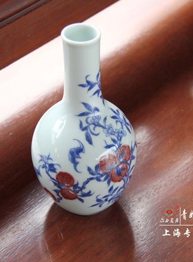 全手工青花釉里红赏瓶