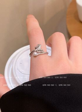 戒指戒可新款珍珠开口个性锆石