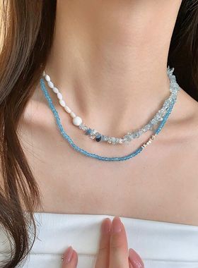 链小清冷海蓝宝锁骨简约感清新