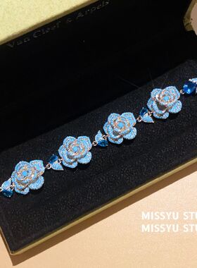 手饰手链山茶花朵！蓝色锆石女