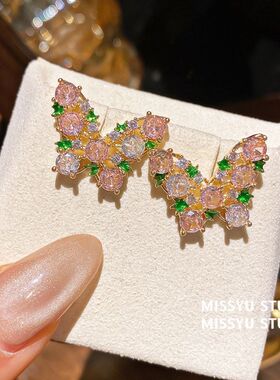 轻奢锆石小众批发蝴蝶女耳钉时尚