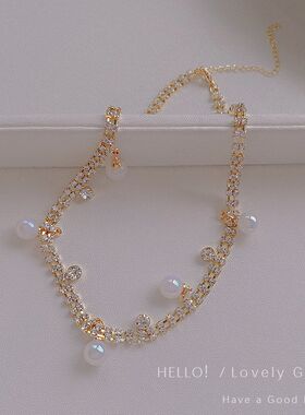 气质2022年新款幻彩链潮颈链女轻锁骨奢小众设计感简约珍珠项链