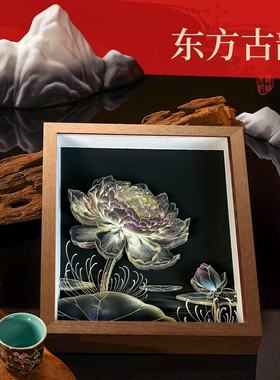 客餐厅装饰画挂摆件玄关沙发电视背景墙光影睡莲3D立体画国潮非遗