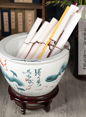 景德镇陶瓷手绘荷花陶瓷缸