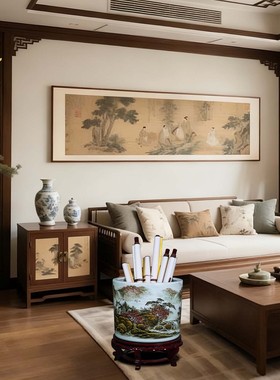 景德镇陶瓷新中式手绘卷轴缸