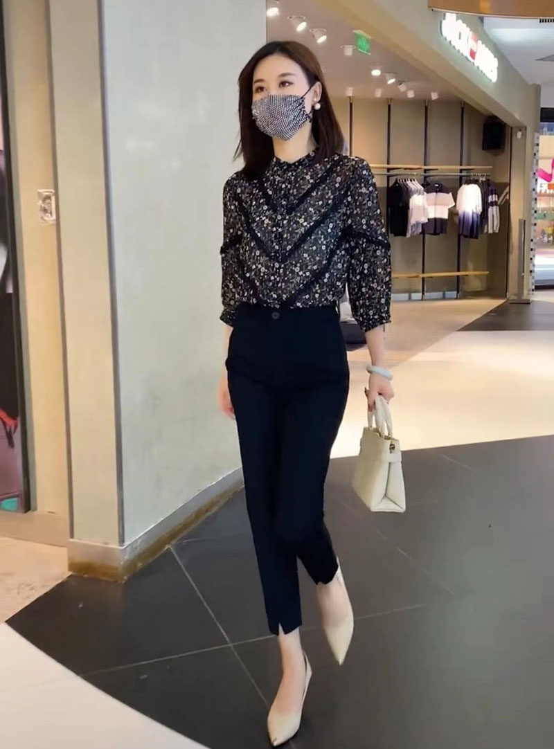 欧货碎花雪纺气质甜美女士夏衬衫 芘魅衬衫