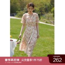 Solo bouquet Microfat mm Crushed Flowers V Collar Dress Summer New Round Wrap A Piece of Spliced Romantic Tea Hysteria