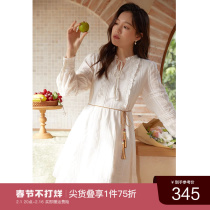 Single Beam Large Code Pure Cotton Sweet Meme Bohemian Wind One-piece Dress Woman Spring Micro Fat MM Bump Color Lace Splicing Skirt Hem