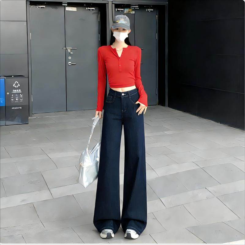 深蓝色阔腿牛仔裤女春季2026新款版型超好看高腰遮跨宽松直筒裤子,淘宝优惠券,粉丝福利购,淘宝优惠卷