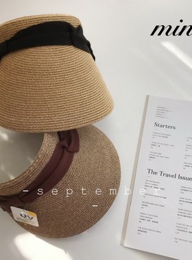 日本蝴蝶结空顶帽子女草编遮阳帽