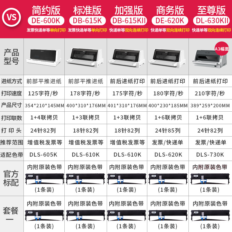 得力de-620k快递单三联单增值税票 得力针式打印机