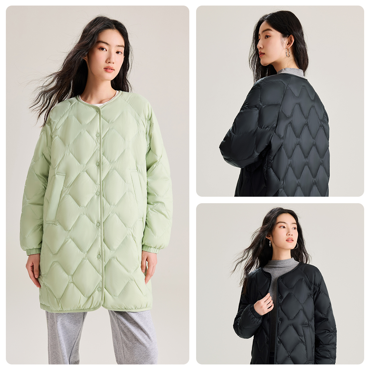 雪中飞2025春秋新款女士中长款菱格羽绒服时尚轻盈潮流外套百搭