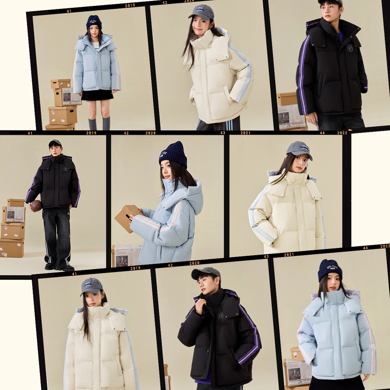 雪中飞2025冬新款二条纹男女同款学院风运动穿搭羽绒服潮流阳光