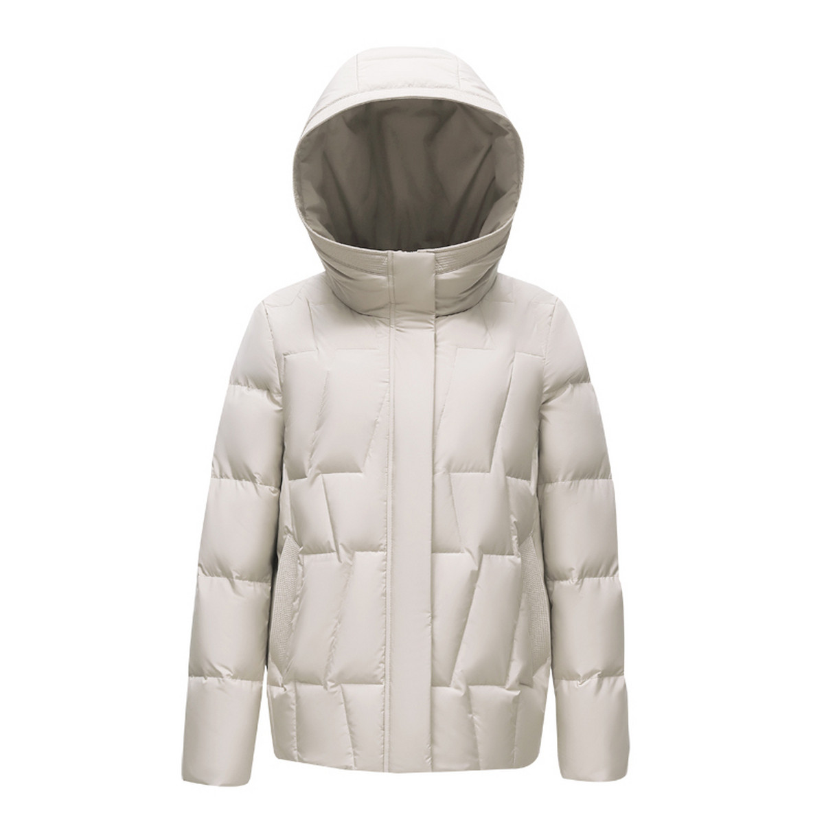 雪中飞2026春新款女士短款连帽羽绒服时尚简约分格保暖咖棕H版