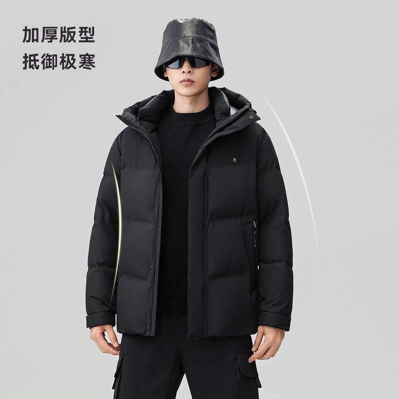 雪中飞黑曜石系列2023秋冬新款男士短款鹅绒羽绒服加厚抗寒保暖 - 图0