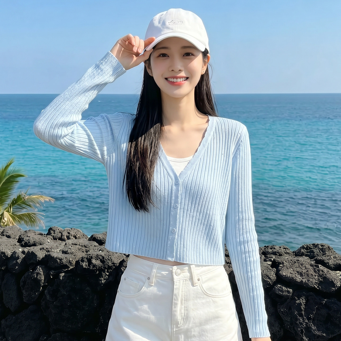 雪中飞针织衫开衫女2026新款夏薄款氛围感穿搭女生镂空外搭外套PC