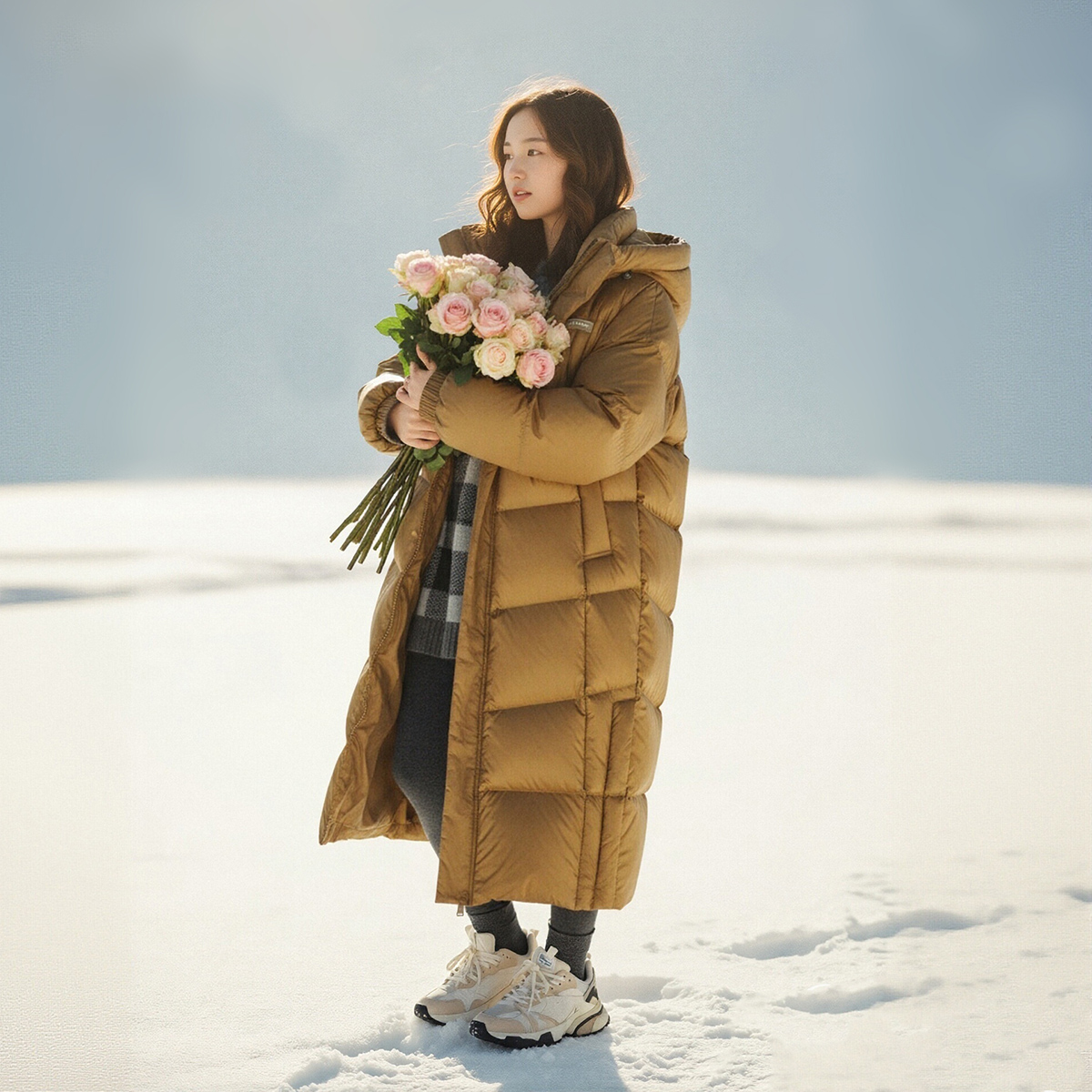 雪中飞2025秋冬女士长款羽绒服连帽过膝韩版保暖宽松廓形抗寒F