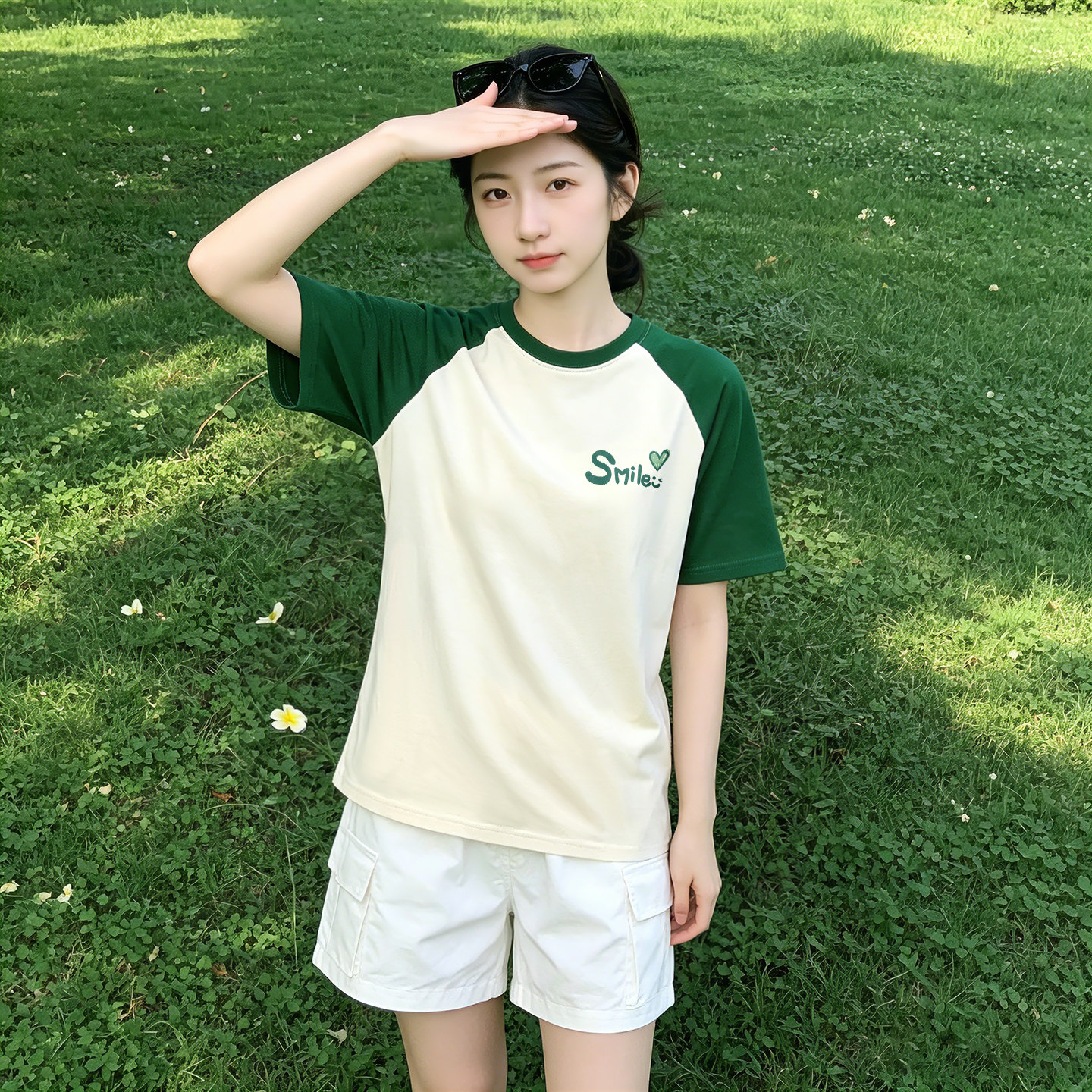 雪中飞插肩袖短袖t恤女夏季2026新款小个子撞色纯棉半截袖体恤PC 雪中飞插肩袖短袖t恤女夏季2026新款小个子撞色纯棉半截袖体恤PC