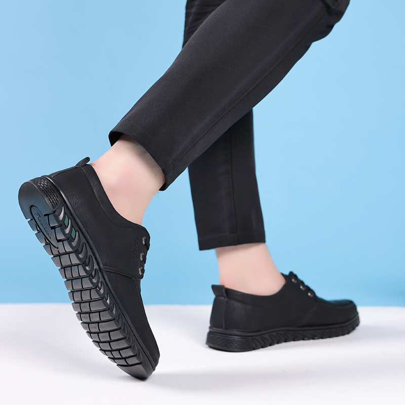 皮鞋男士真皮商务休闲鞋黑色百搭青年车缝线耐磨工作男鞋子 - 图2