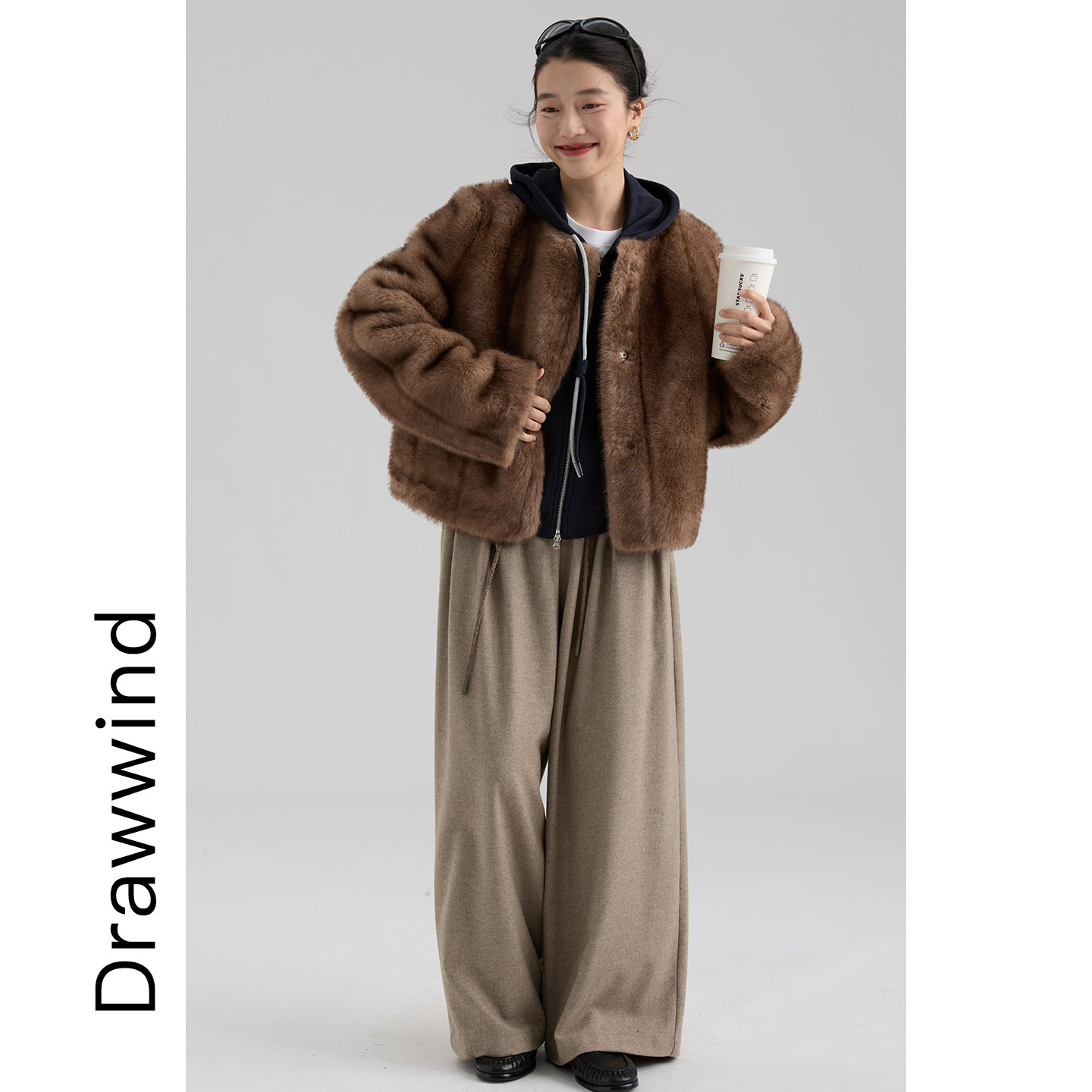 画风drawwind冬季咖色仿皮草毛毛保暖外套女无领毛绒上衣2026新款,淘宝优惠券,粉丝福利购,淘宝优惠卷
